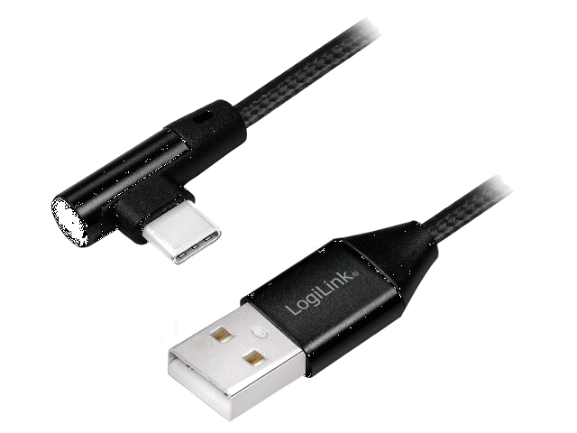 Kabel; USB 2.0; USB-A-stekker,Haakse USB C-stekker; 1m; zwart Kabel; USB 2.0; USB-A-stekker,Haakse USB C-stekker; 1m; zwart